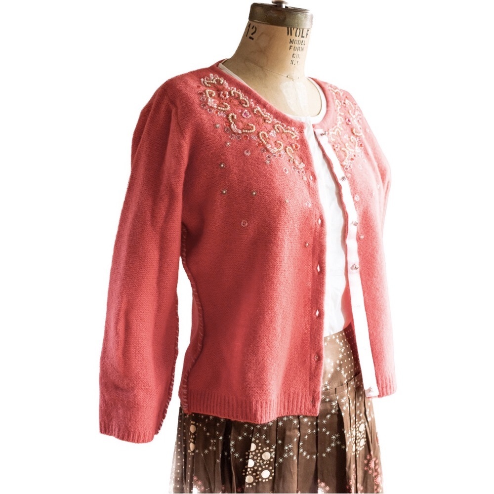 Vintage Free People Coral Wool & Angora Sweater with Beadwork Embroidery - Picture 8 of 14